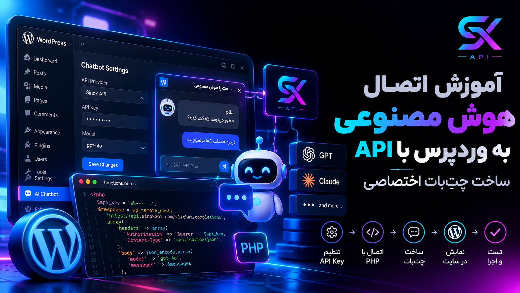 آموزش اتصال هوش مصنوعی به وردپرس با Sinox API و ساخت چت‌بات اختصاصی با PHP